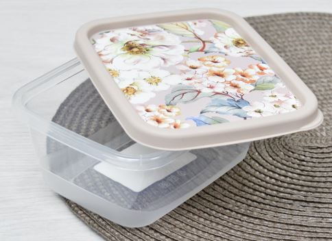 Контейнер для продуктов прямоугольный 1,5л с декором (бежево-розовый)